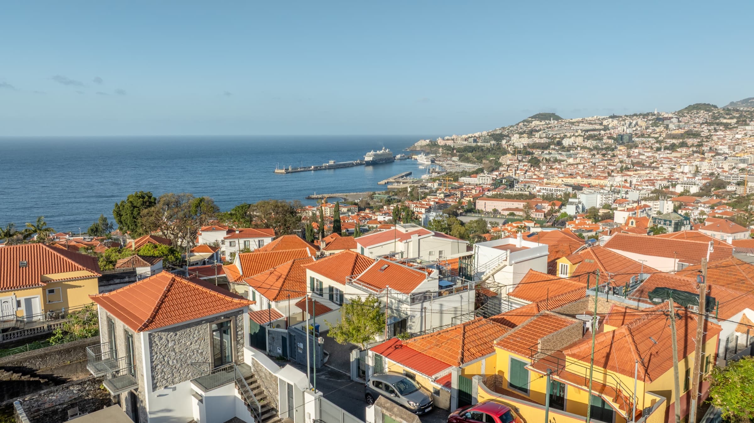 Aerial view over Funchal and the bay, Madeira